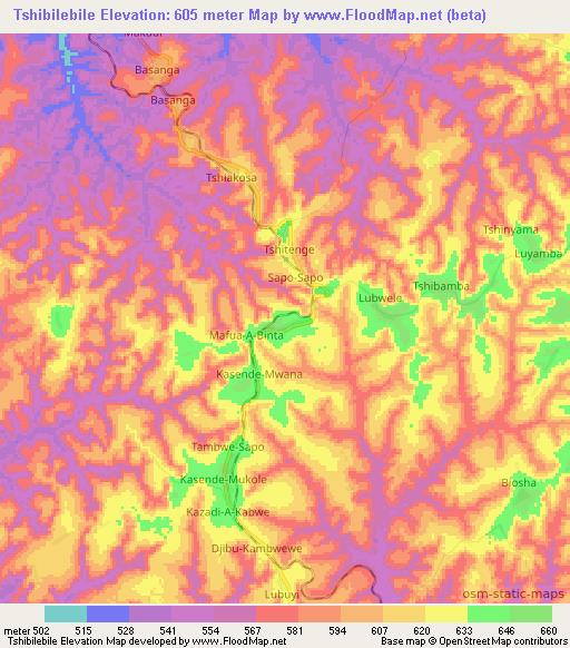 Tshibilebile,Congo (Kinshasa) Elevation Map