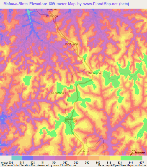 Mafua-a-Binta,Congo (Kinshasa) Elevation Map