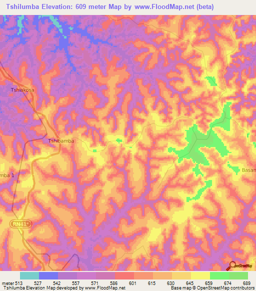 Tshilumba,Congo (Kinshasa) Elevation Map