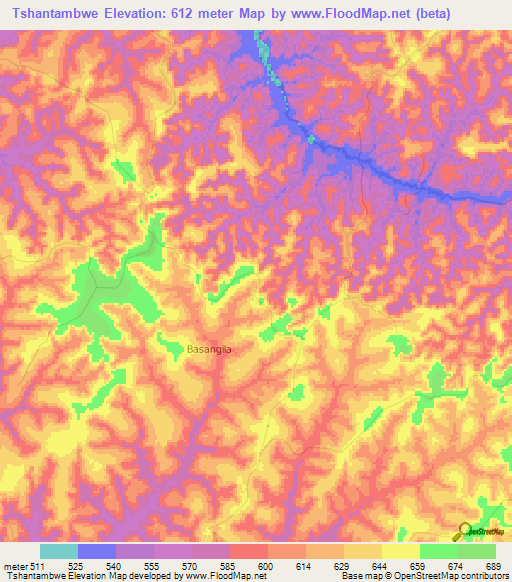 Tshantambwe,Congo (Kinshasa) Elevation Map