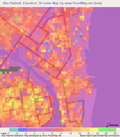 Abu Hashish,Sudan Elevation Map