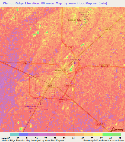 Elevation of Walnut Ridge,US Elevation Map, Topography, Contour