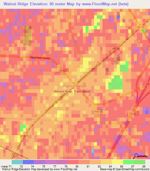 Elevation of Walnut Ridge,US Elevation Map, Topography, Contour