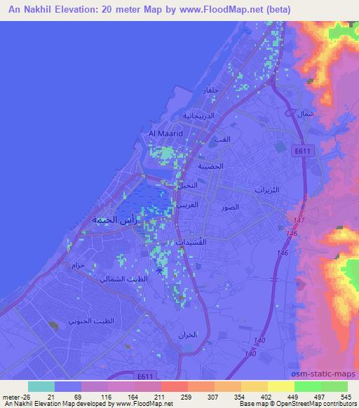 An Nakhil,United Arab Emirates Elevation Map