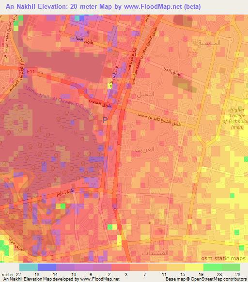 An Nakhil,United Arab Emirates Elevation Map