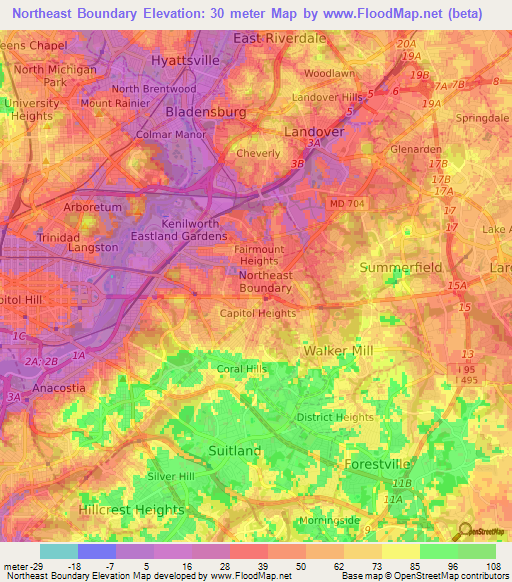 Northeast Boundary,US Elevation Map