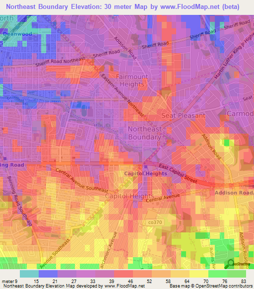 Northeast Boundary,US Elevation Map