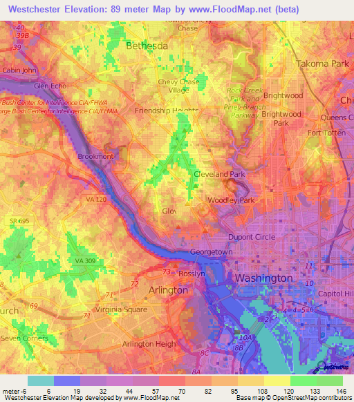 Westchester,US Elevation Map