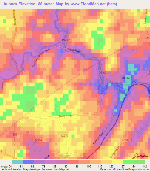 Auburn,US Elevation Map