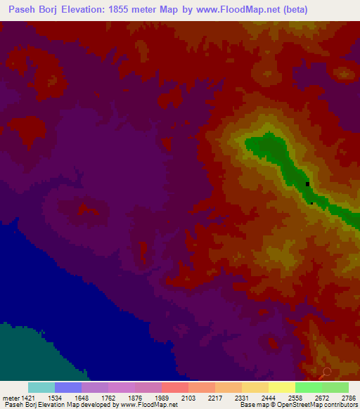 Paseh Borj,Iran Elevation Map