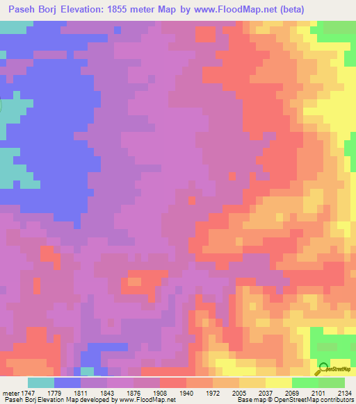 Paseh Borj,Iran Elevation Map