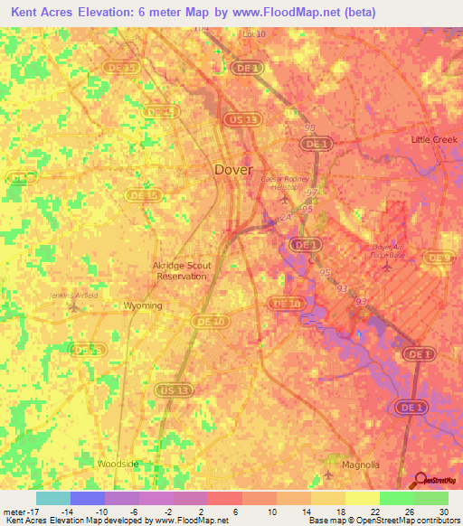 Kent Acres,US Elevation Map