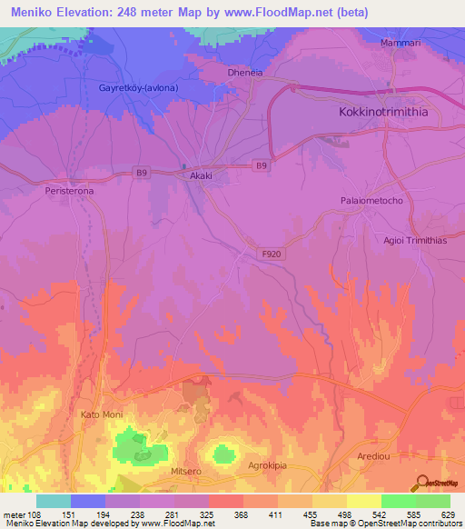 Meniko,Cyprus Elevation Map