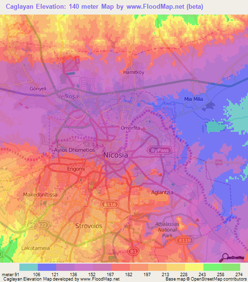 Caglayan,Cyprus Elevation Map