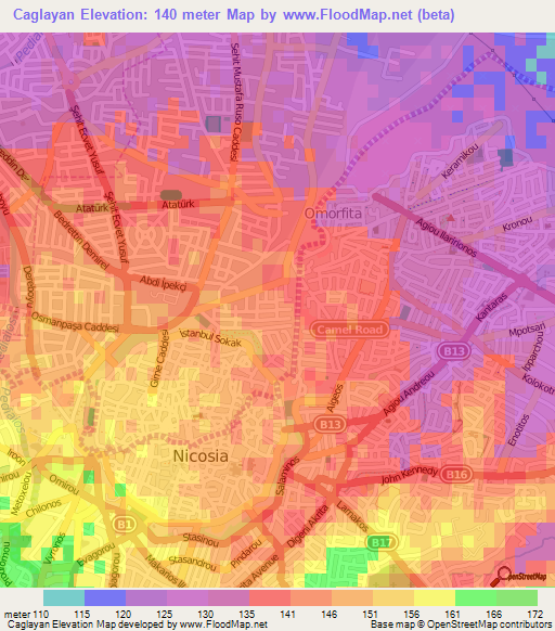 Caglayan,Cyprus Elevation Map