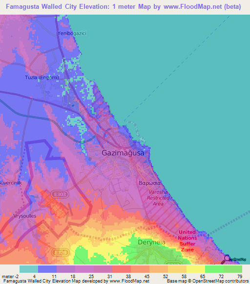Famagusta Walled City,Cyprus Elevation Map