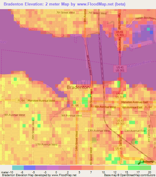 Bradenton,US Elevation Map