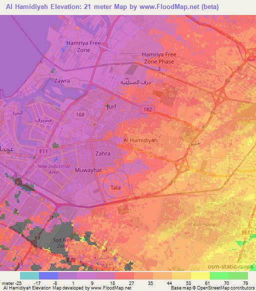 Al Hamidiyah,United Arab Emirates Elevation Map