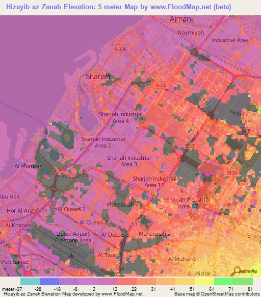 Hizayib az Zanah,United Arab Emirates Elevation Map