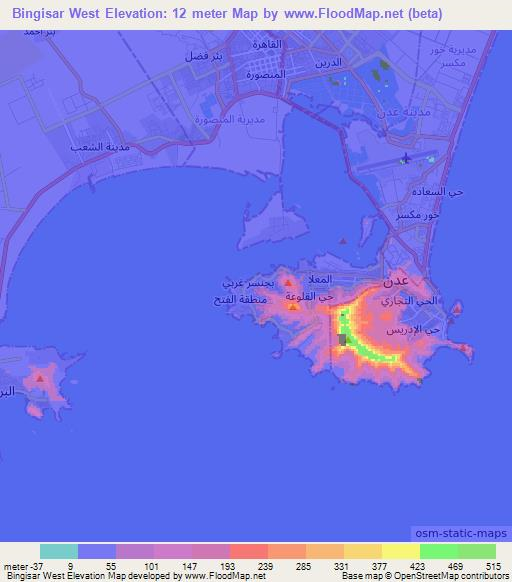 Bingisar West,Yemen Elevation Map