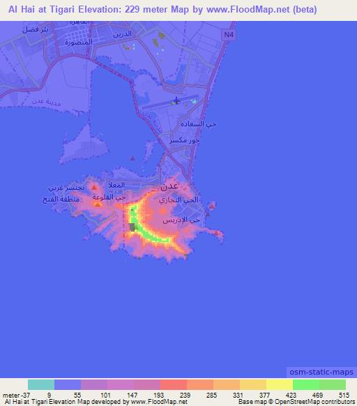 Al Hai at Tigari,Yemen Elevation Map