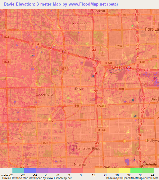 Davie,US Elevation Map