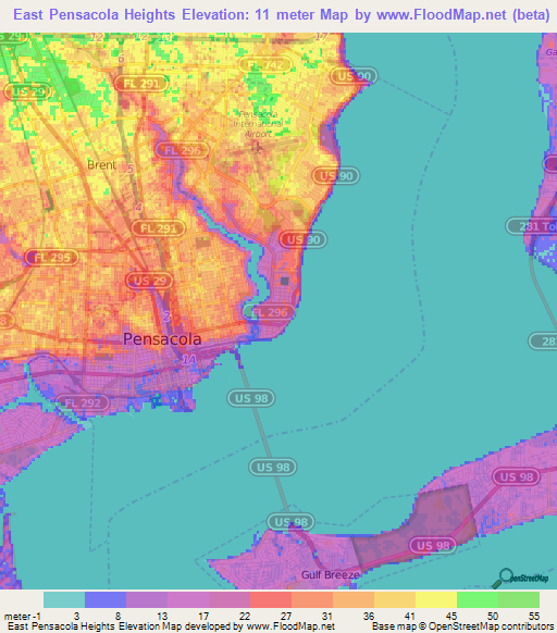 Elevation of East Pensacola Heights,US Elevation Map, Topography, Contour