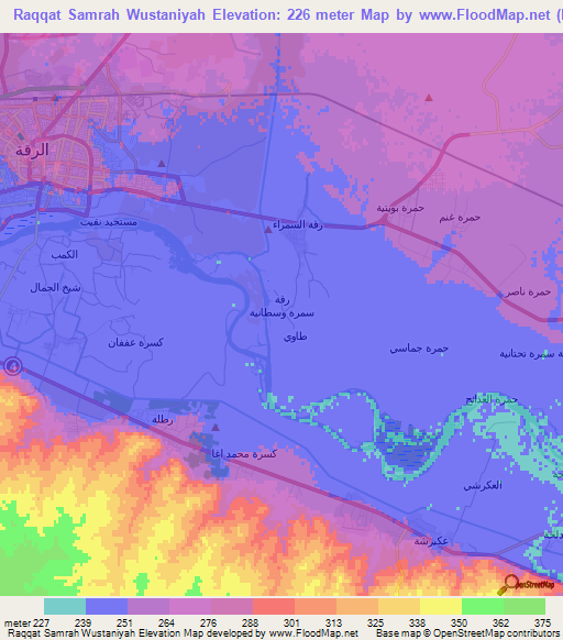 Raqqat Samrah Wustaniyah,Syria Elevation Map