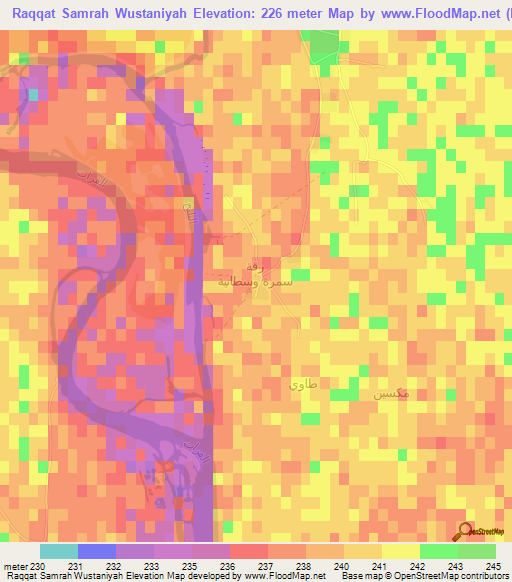 Raqqat Samrah Wustaniyah,Syria Elevation Map