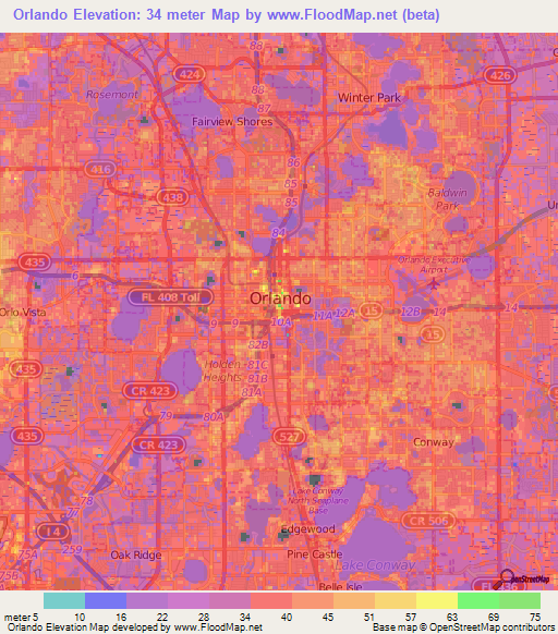 Orlando,US Elevation Map
