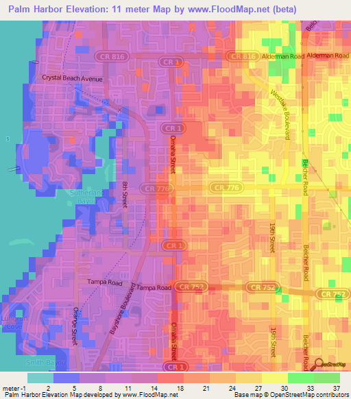 Palm Harbor,US Elevation Map