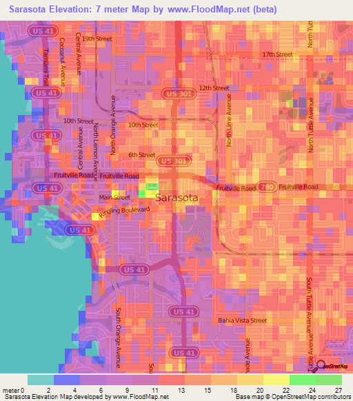 Sarasota,US Elevation Map
