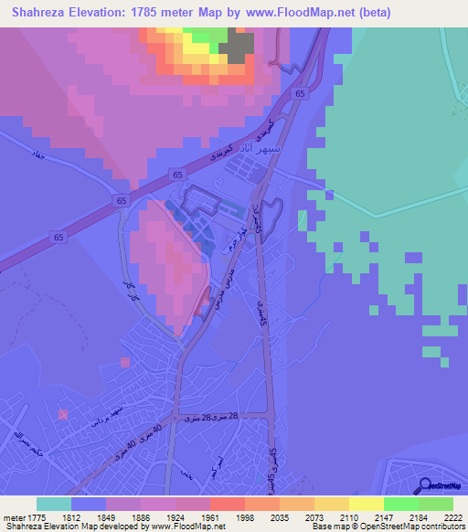 Shahreza,Iran Elevation Map