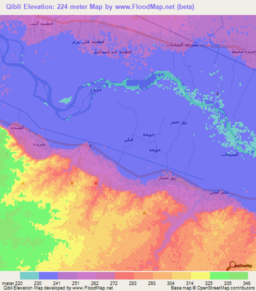 Qibli,Syria Elevation Map