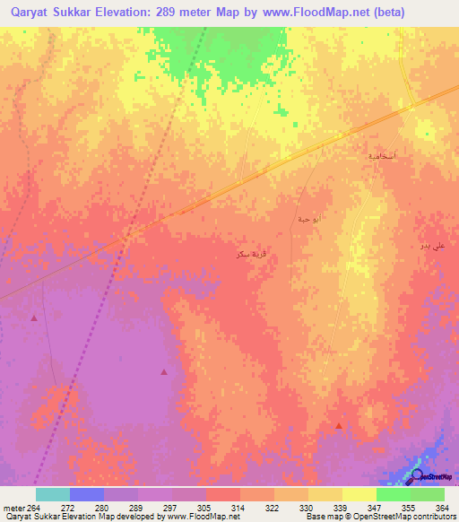 Qaryat Sukkar,Syria Elevation Map