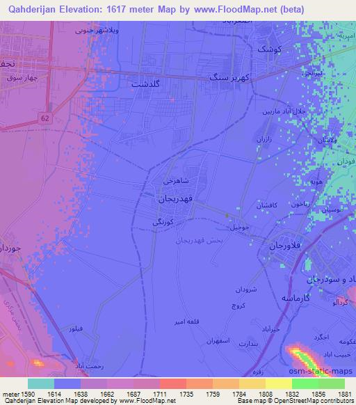Qahderijan,Iran Elevation Map