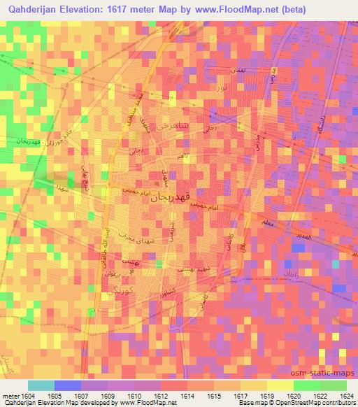 Qahderijan,Iran Elevation Map