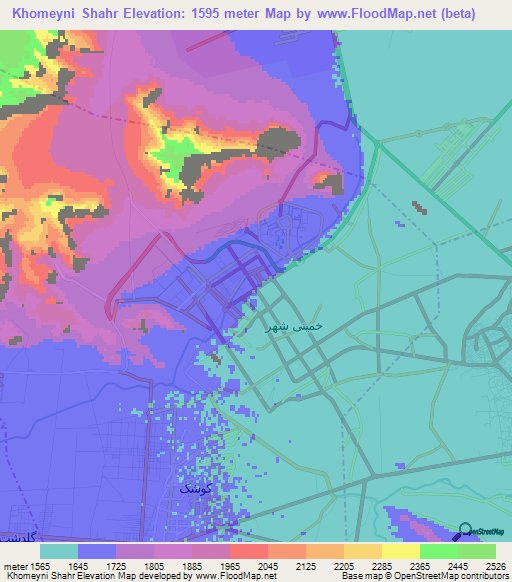 Khomeyni Shahr,Iran Elevation Map