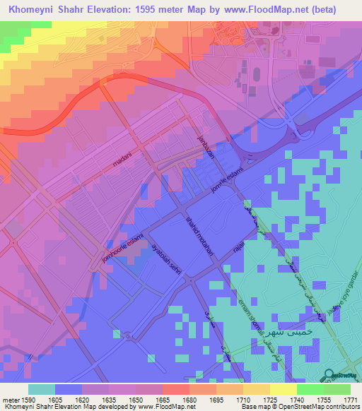 Khomeyni Shahr,Iran Elevation Map