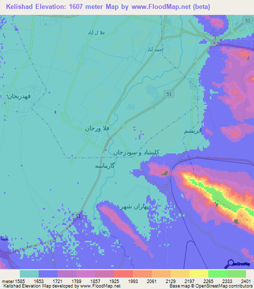 Kelishad,Iran Elevation Map