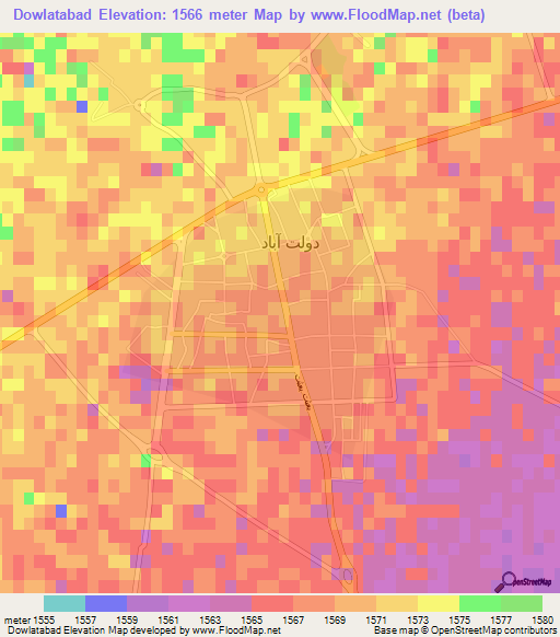 Dowlatabad,Iran Elevation Map