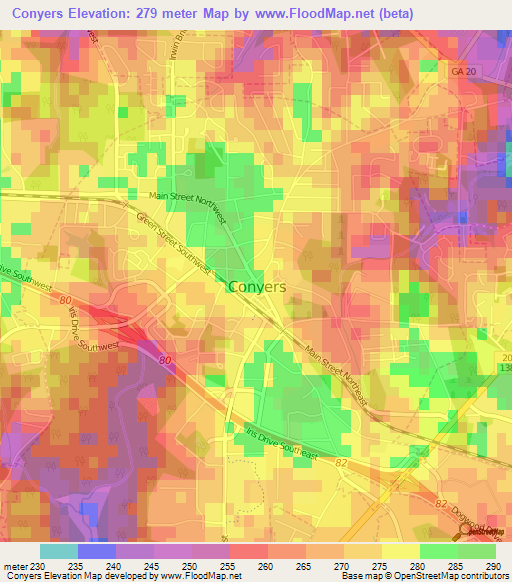 Conyers,US Elevation Map