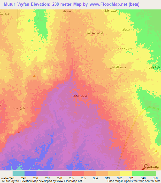 Mutur `Ayfan,Syria Elevation Map