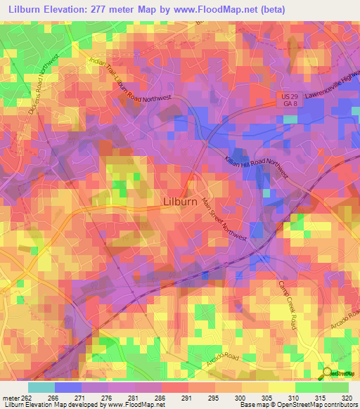Elevation of Lilburn,US Elevation Map, Topography, Contour