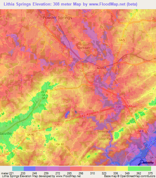 Elevation of Lithia Springs,US Elevation Map, Topography, Contour