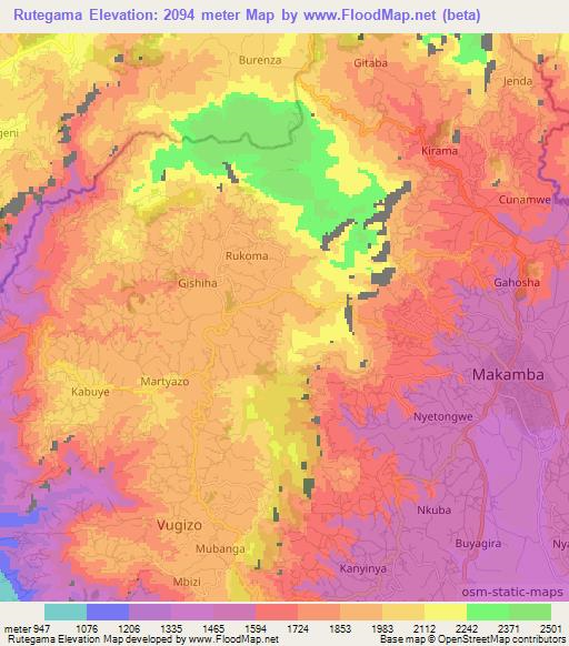 Rutegama,Burundi Elevation Map