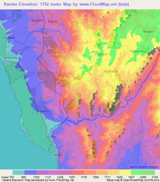 Karehe,Burundi Elevation Map
