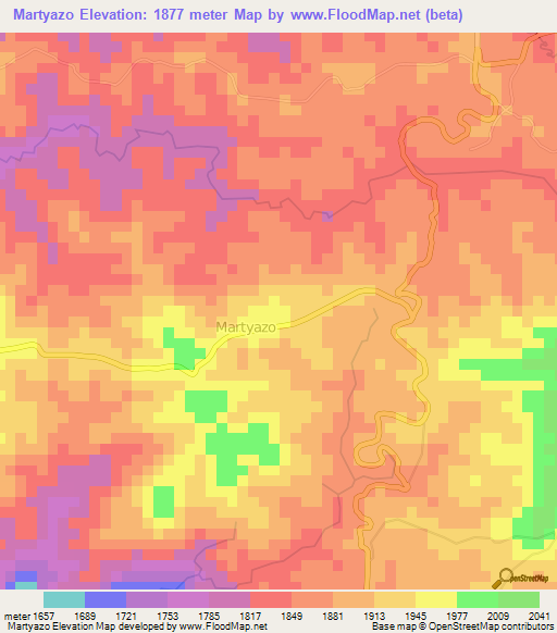 Martyazo,Burundi Elevation Map