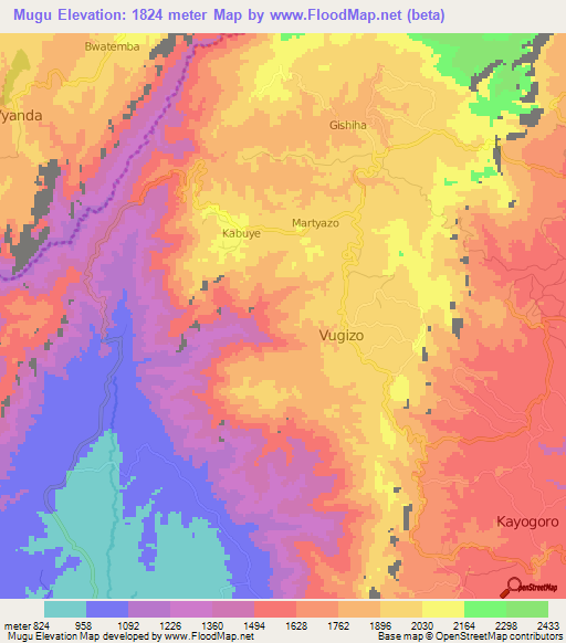 Mugu,Burundi Elevation Map
