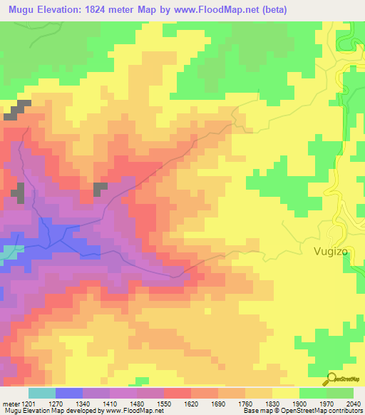 Mugu,Burundi Elevation Map